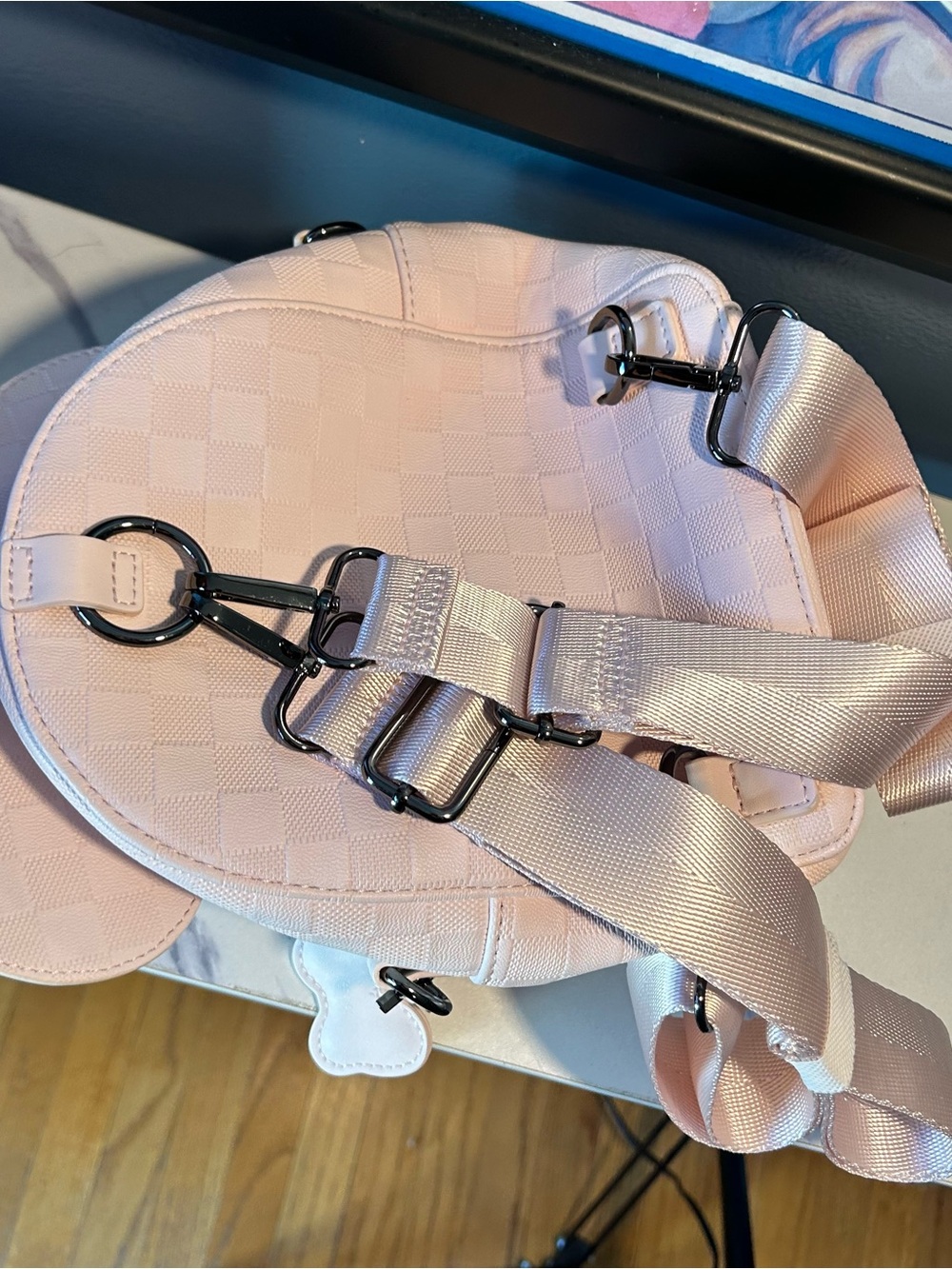 Loungefly Pink Minnie Mouse Mini Checkered Texture Backpack Crossbody Purse - Picture 8 of 15